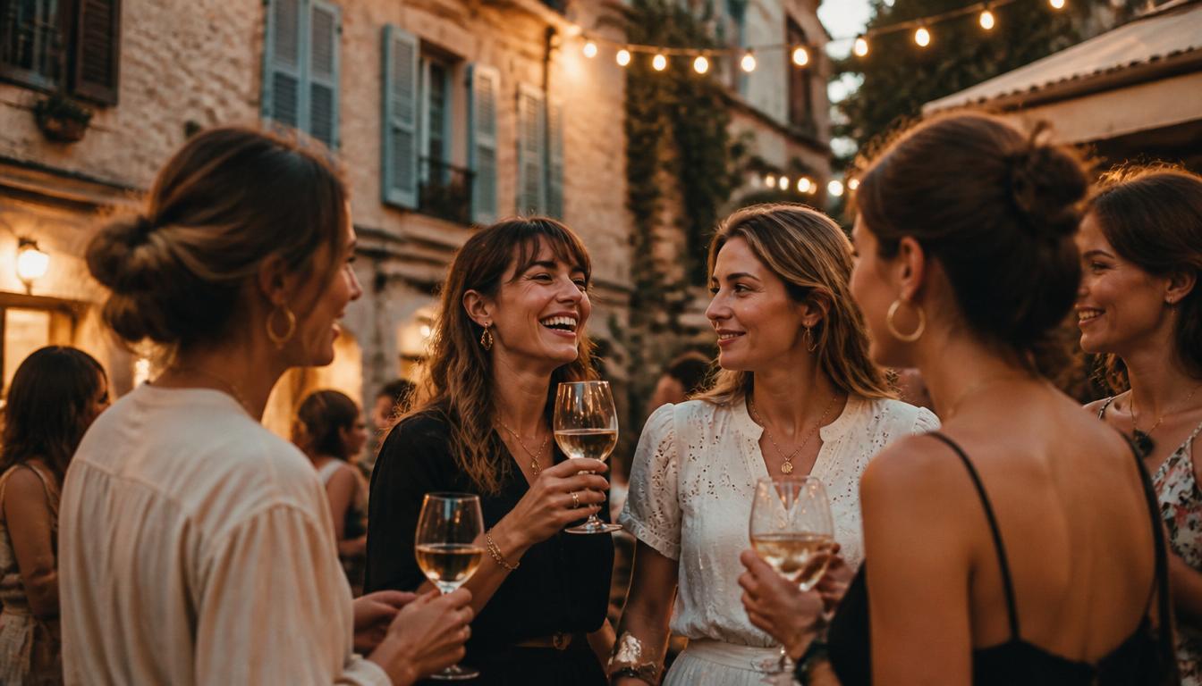French women gathering at an evening event